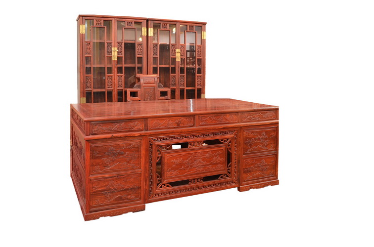 红檀明式书柜/2米办公桌4340