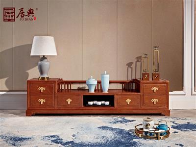 居典红木 刺猬紫檀 新中式尚结沙发（皮）电视柜