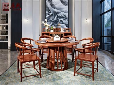 居典红木 刺猬紫檀 新中式悦几圆餐台